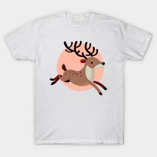 Pink background dark reindeer T-Shirt